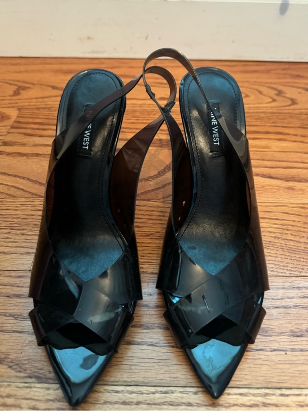 Nine West Black Patent Pointed-Toe Slingback Heels